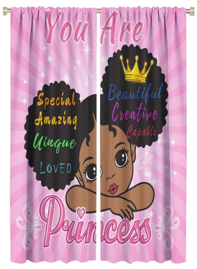 LOMADIA African American Kids Curtain, Afro Black Girls Princess Window Treatments Curtains for Nursery, Pink Cute Girl Style 2 Panels Drapes for Girl Bedroom Children's Room Decor 42x45in - Image 1